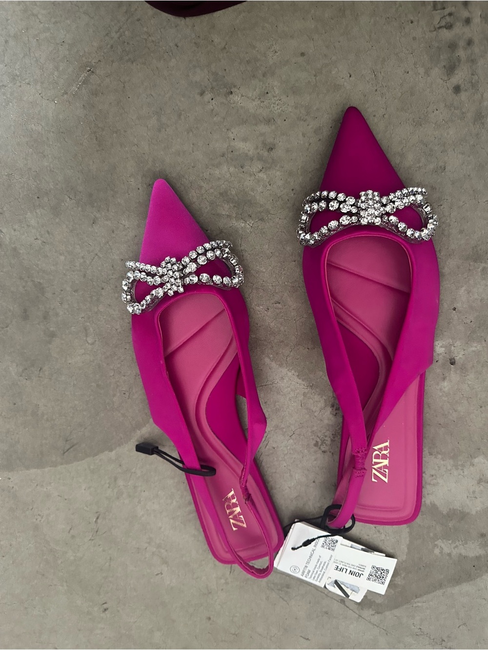Zara Fuchsia Crystal Bow Pointed Slingback Flats